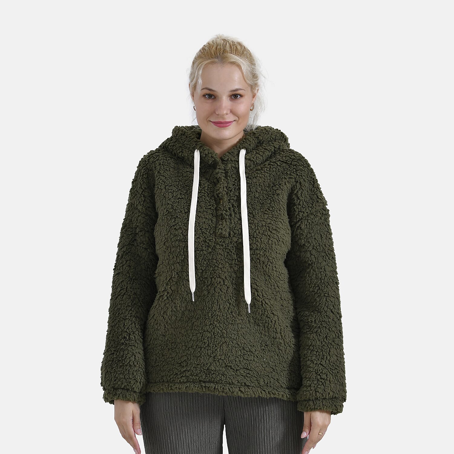 La Marey Plush Hoodie with Buttons (Size XL) - Green