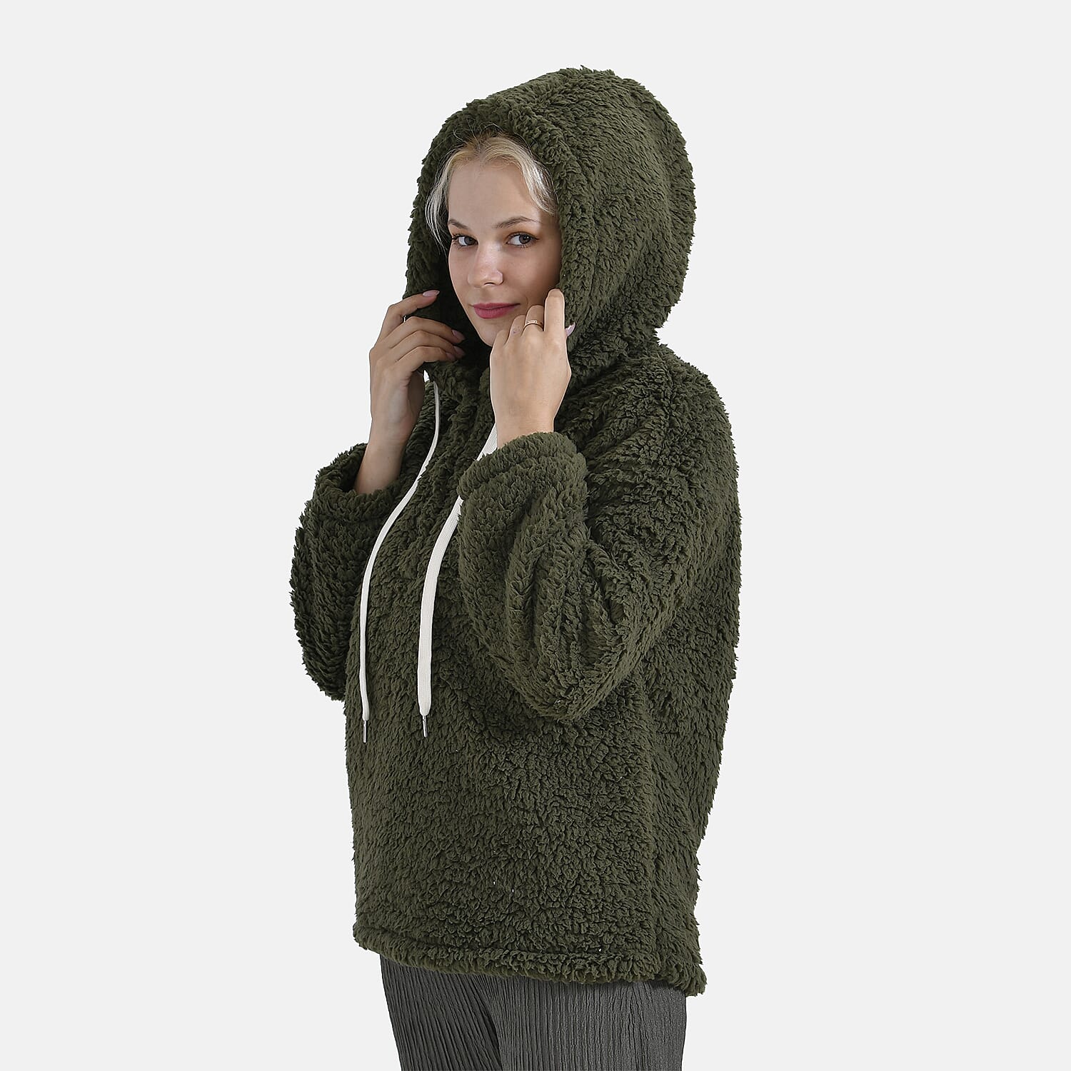 La Marey Plush Hoodie with Buttons (Size XL) - Green