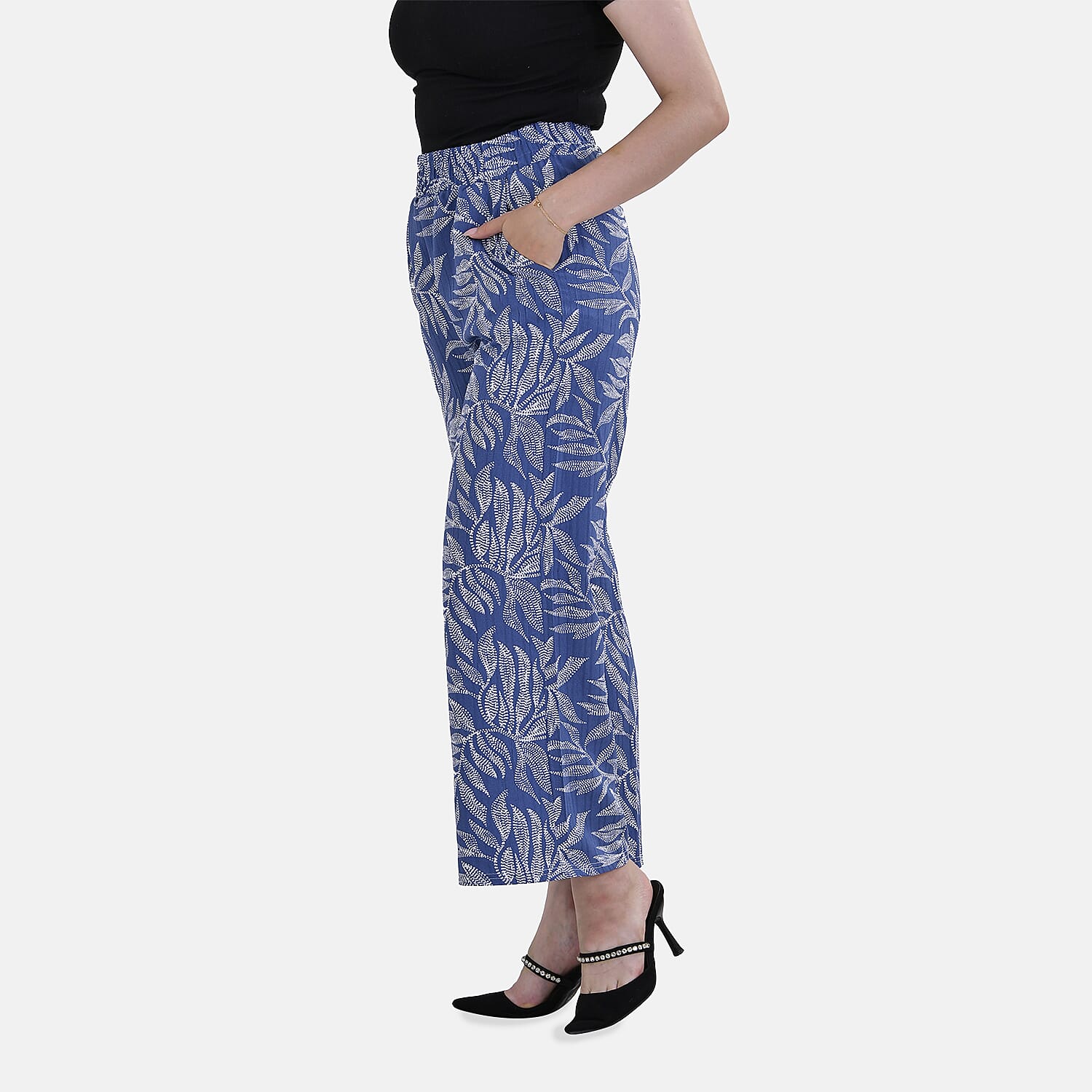 La Marey Polyester Swirl Jean and Pant-Trouser (Size L) - Blue