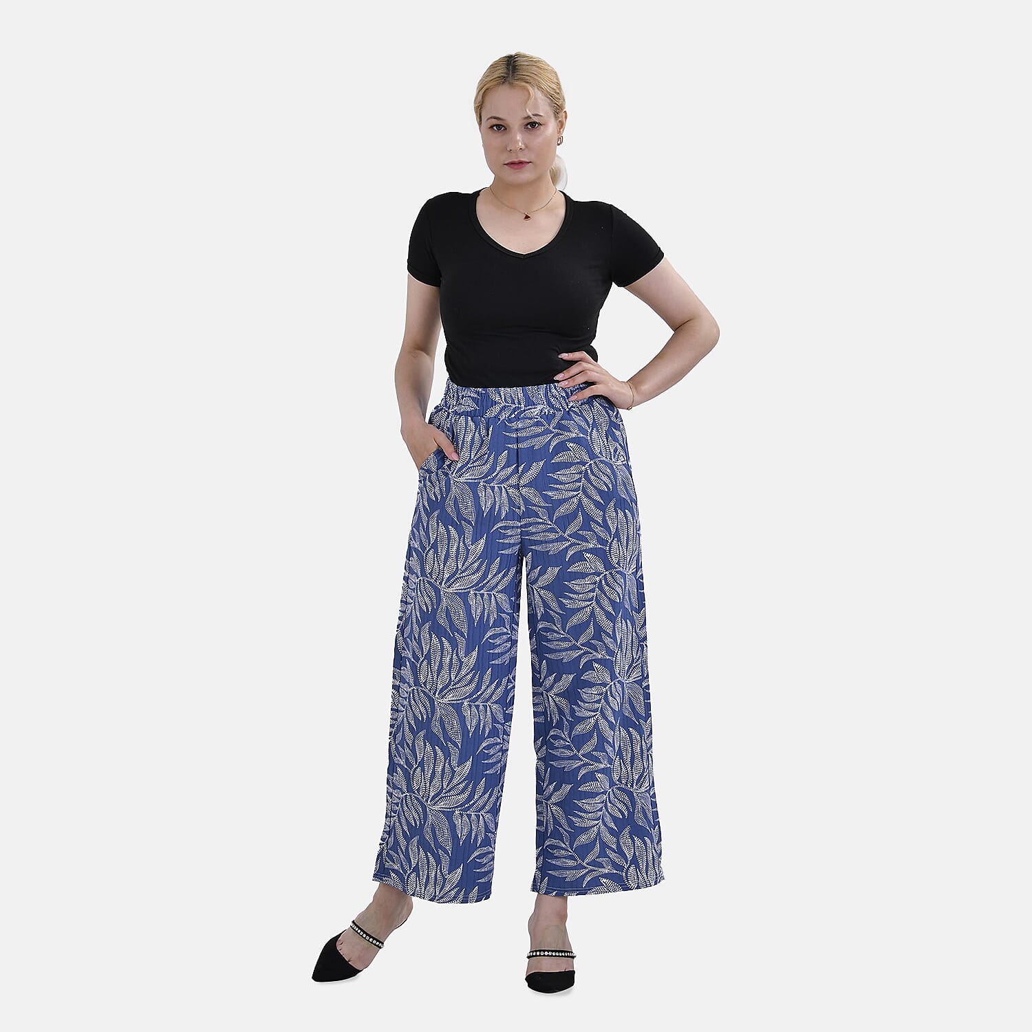 La Marey Polyester Swirl Jean and Pant-Trouser (Size XL) - Blue