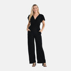 - Maisi Smocked Waist Stretch Jersey V-Neck Jumpsuit (Size XL) - Black