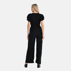 - Maisi Smocked Waist Stretch Jersey V-Neck Jumpsuit (Size XL) - Black