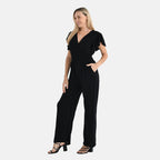 - Maisi Smocked Waist Stretch Jersey V-Neck Jumpsuit (Size XL) - Black