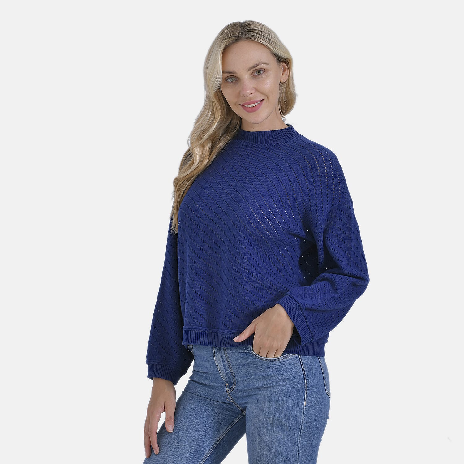 La Marey 100% Cotton Round Neck Cozy Jumper (Size L) - Navy