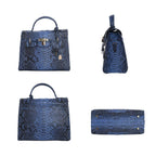 La Marey- Snakeskin Leather Satchel Bag with Adjustable Shoulder Strap (Size 30x23x13 Cm) - Light Blue