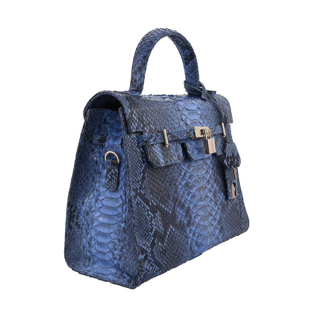 La Marey- Snakeskin Leather Satchel Bag with Adjustable Shoulder Strap (Size 30x23x13 Cm) - Light Blue