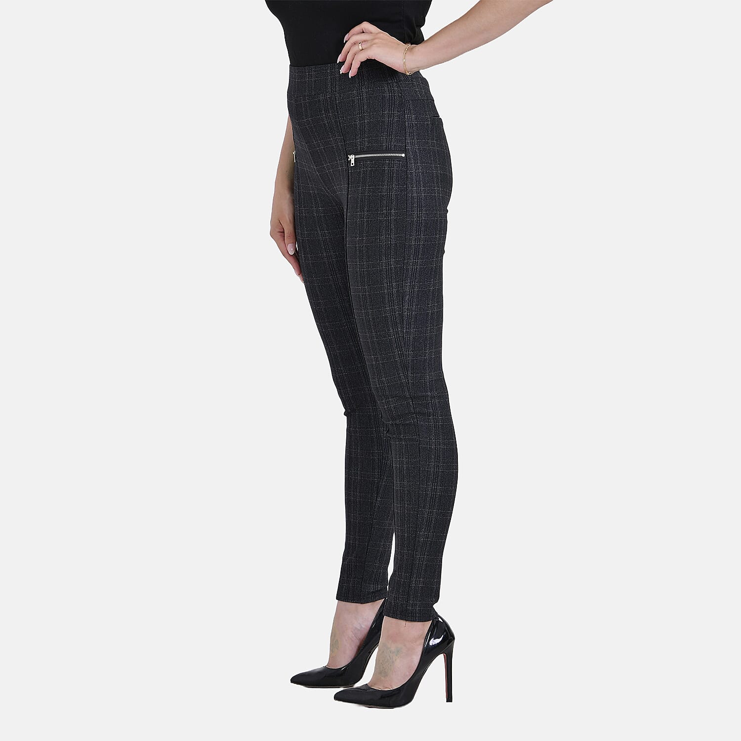 La Marey Ponte Trousers with Zipper (Size M) - Black Plaid