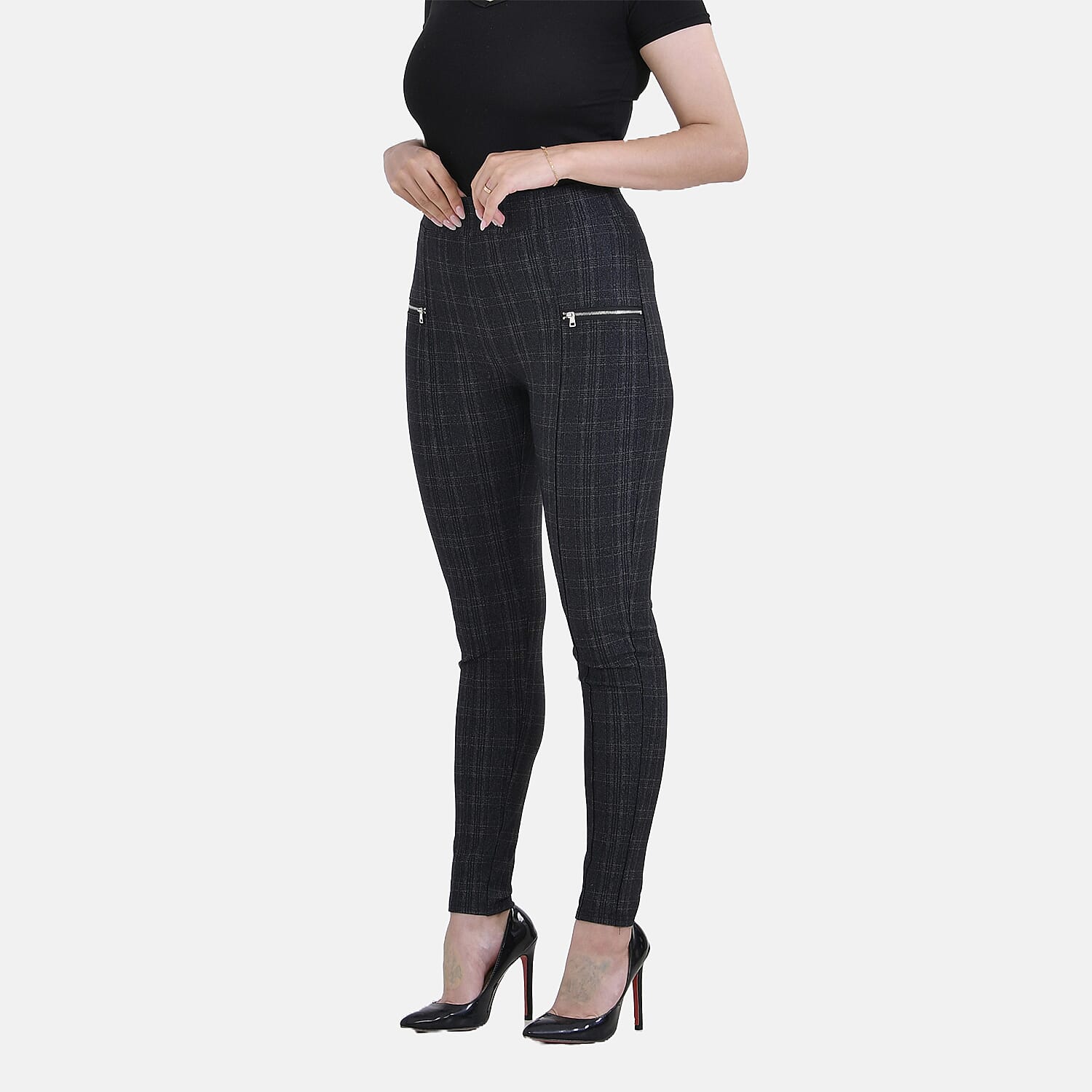 La Marey Ponte Trousers with Zipper (Size M) - Black Plaid