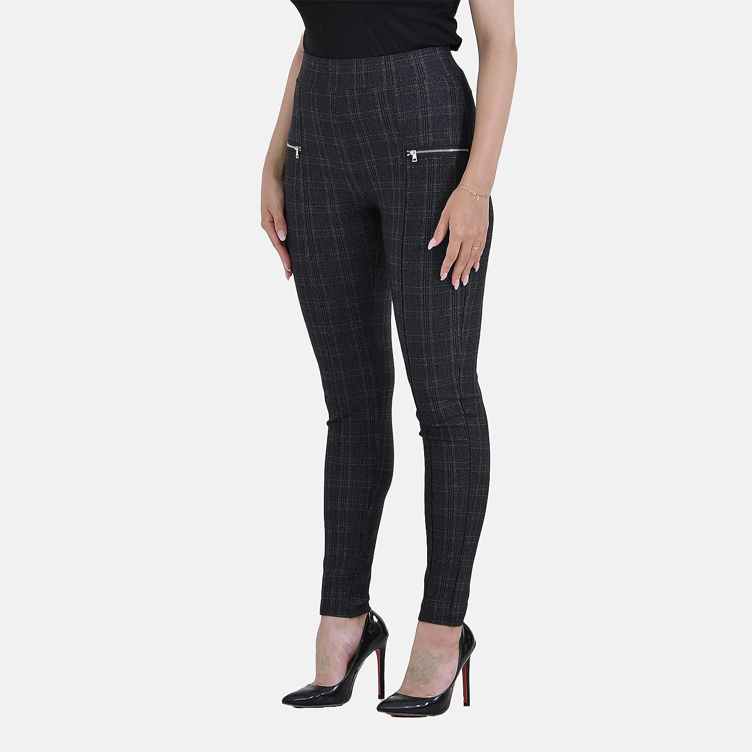 La Marey Pantone Trousers with Zipper (Size XL) - Black Plaid