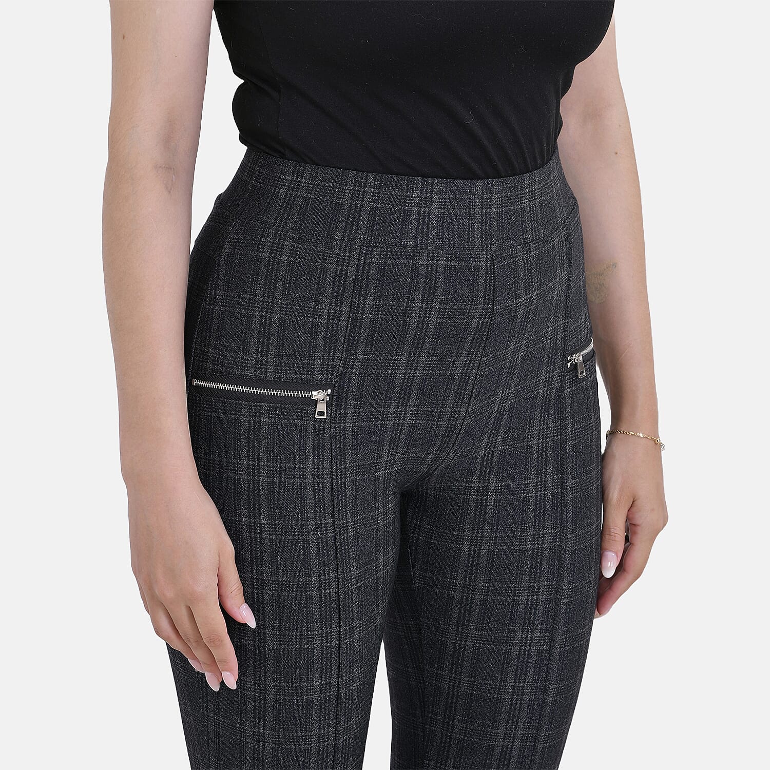 La Marey Pantone Trousers with Zipper (Size XL) - Black Plaid