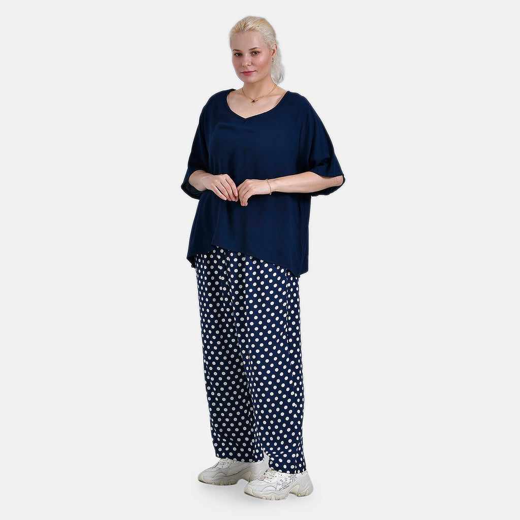 La Marey Relaxed Fit Polka Dot Loungewear Co-ords Set (Size 20 to 22) - Navy