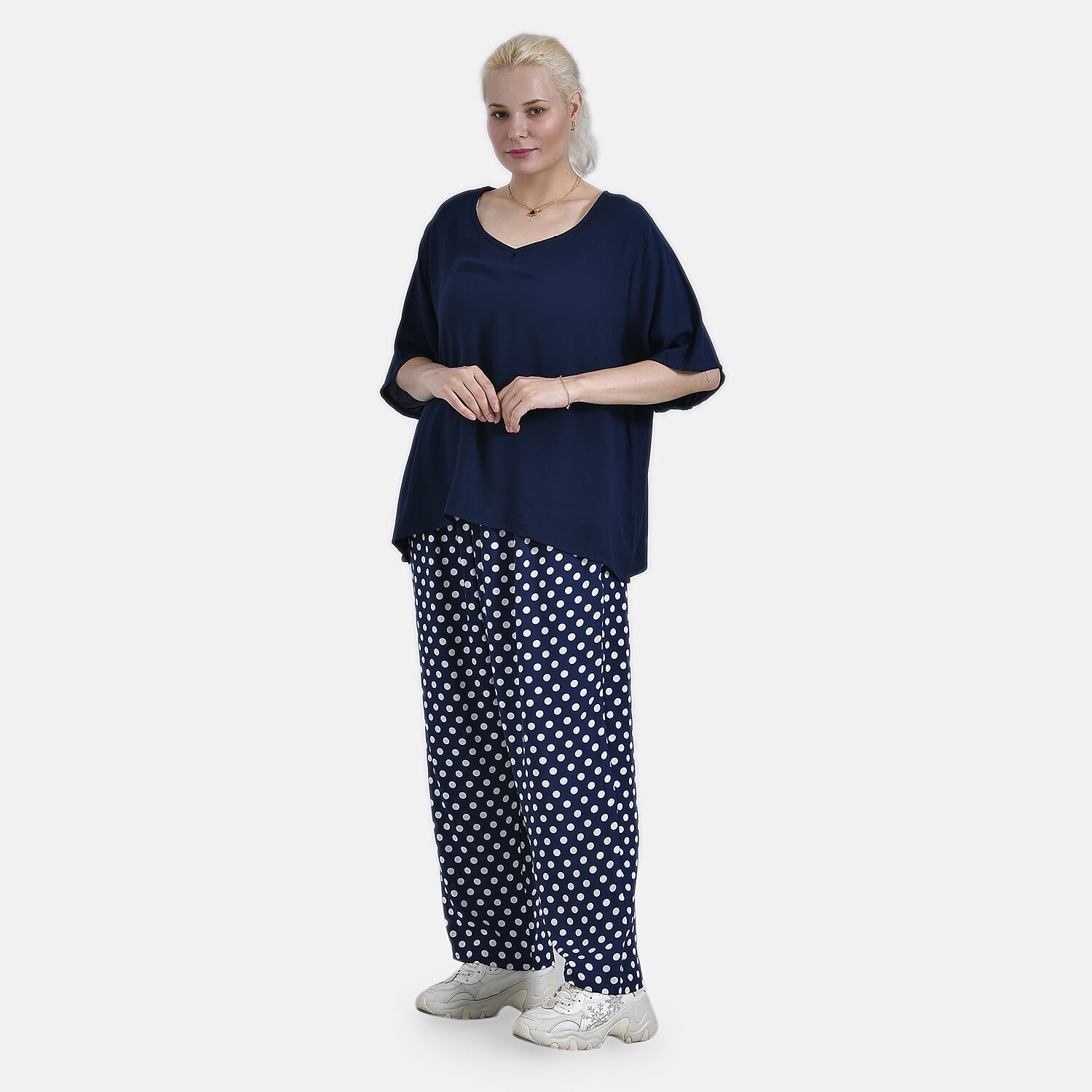La Marey Relaxed Fit Polka Dot Loungewear Co-ords Set (Size 20 to 22) - Navy