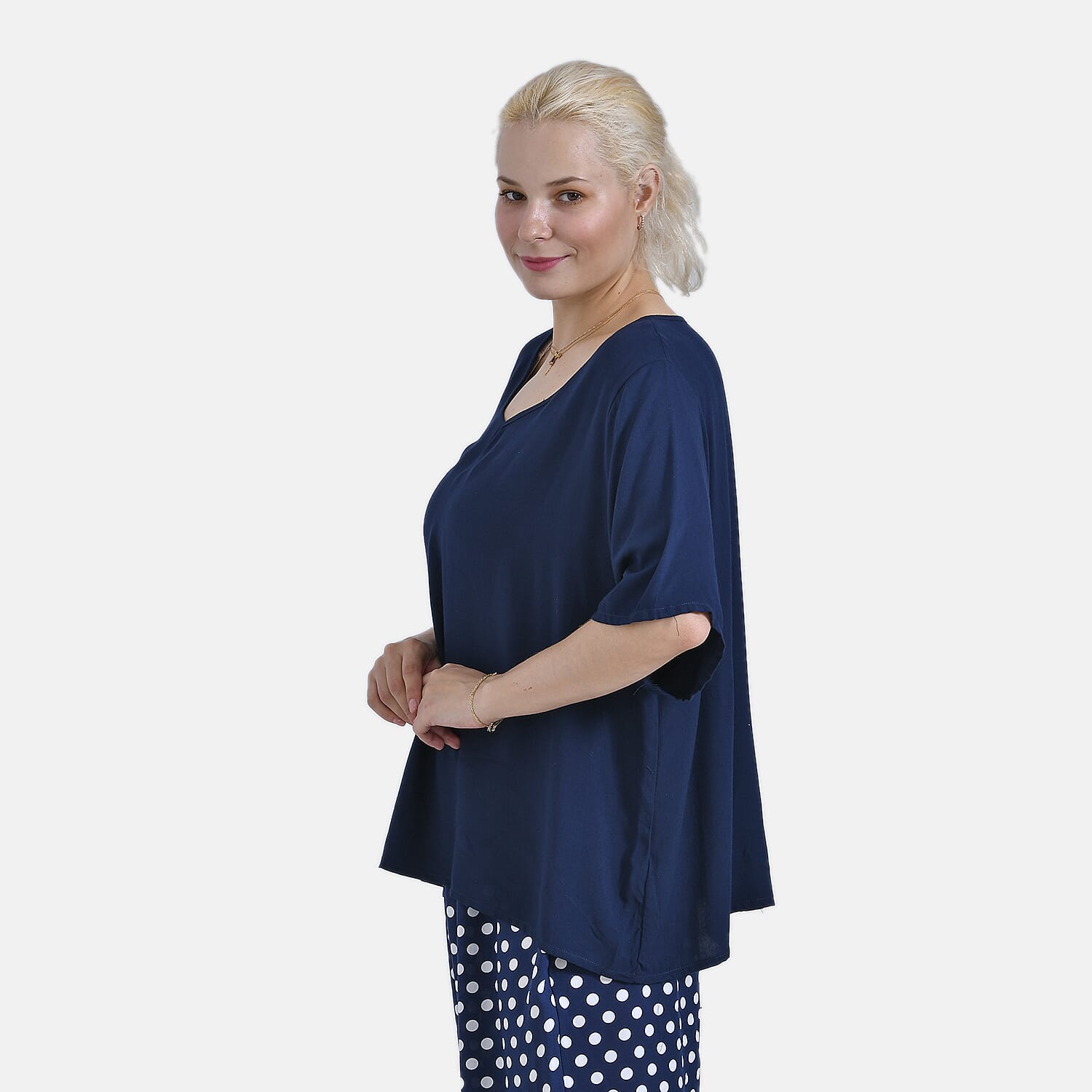 La Marey Relaxed Fit Polka Dot Loungewear Co-ords Set (Size 20 to 22) - Navy