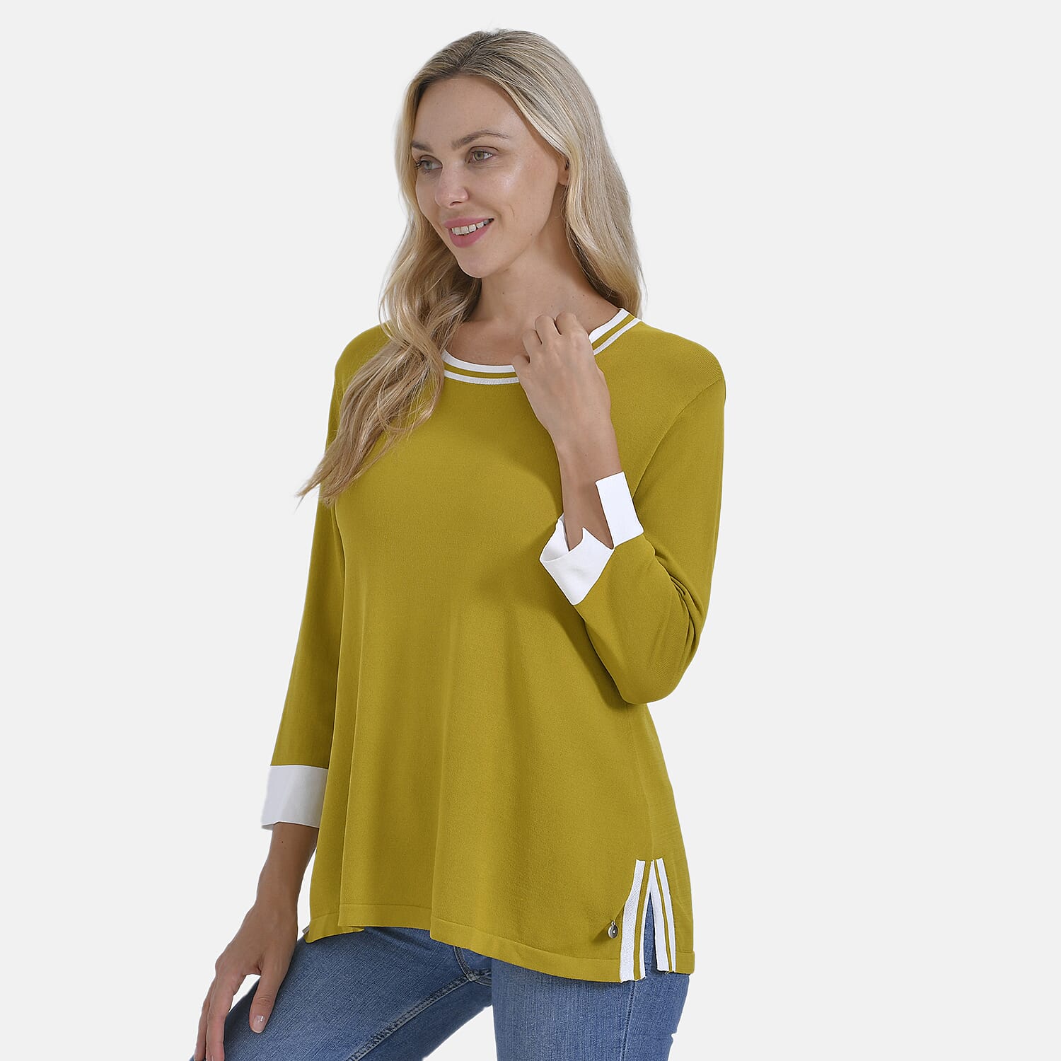 La Marey Round Neck Quarter Sleeve Jersey Top (Size 16 to 18) - Yellow