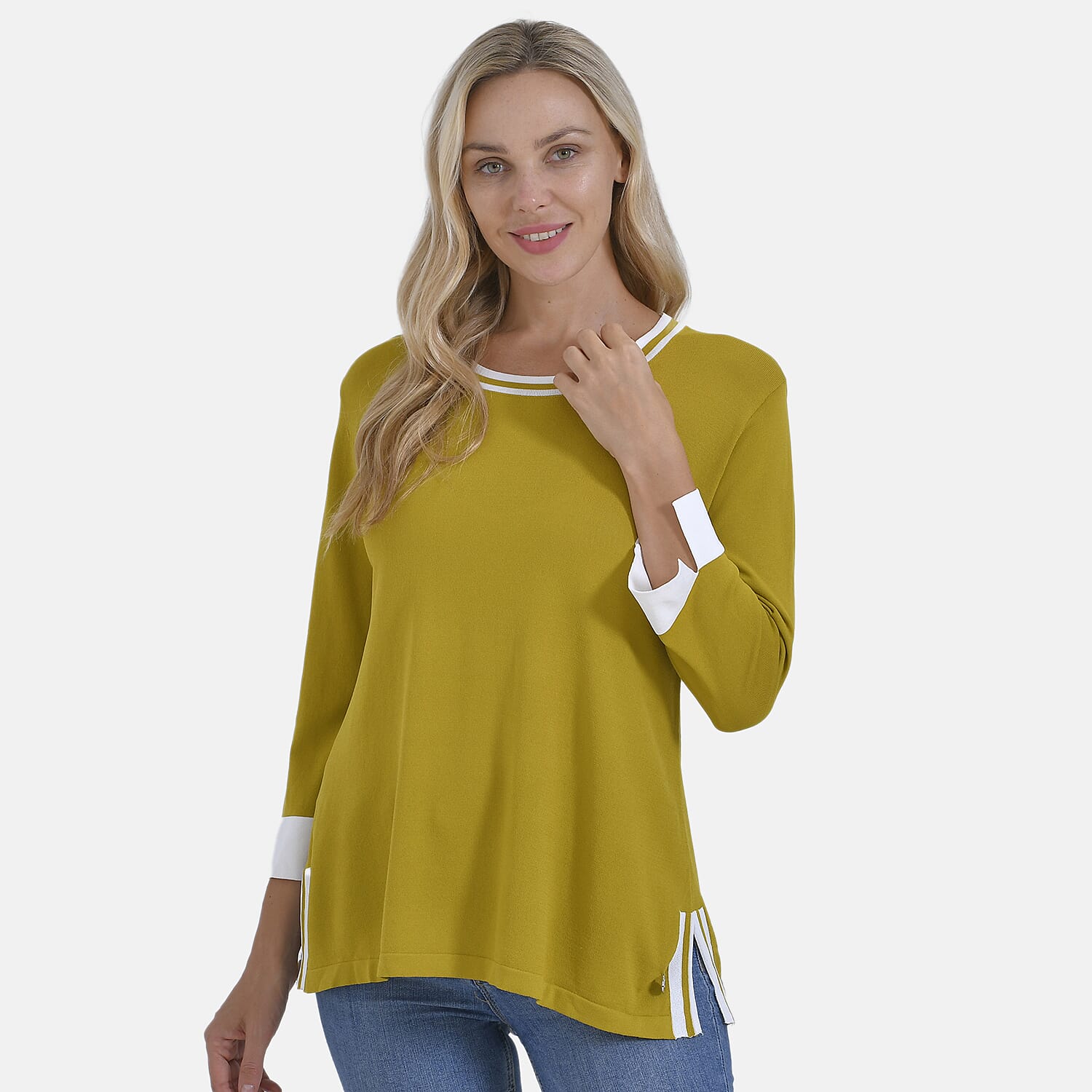 La Marey Round Neck Quarter Sleeve Jersey Top (Size 16 to 18) - Yellow