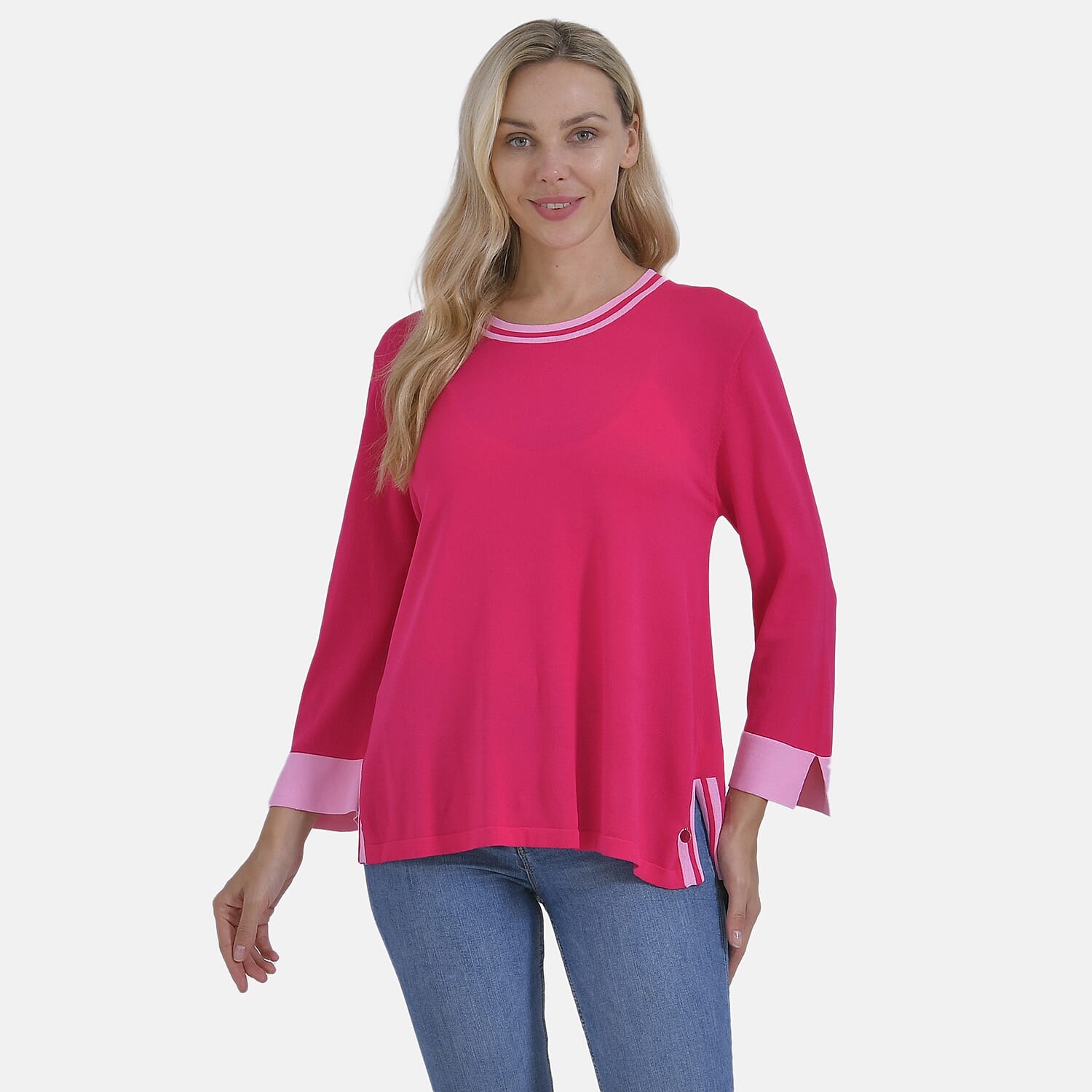 La Marey Round Neck Quarter Sleeve Jersey Top (Size 24 to 26) - Pink