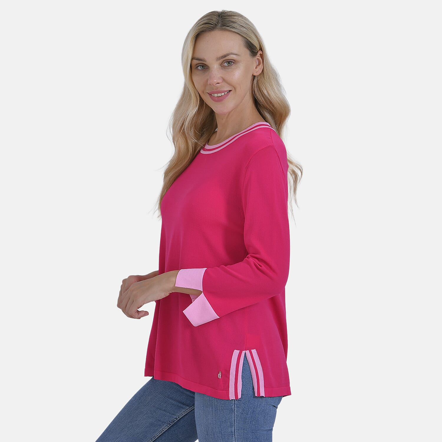 La Marey Round Neck Quarter Sleeve Jersey Top (Size 24 to 26) - Pink