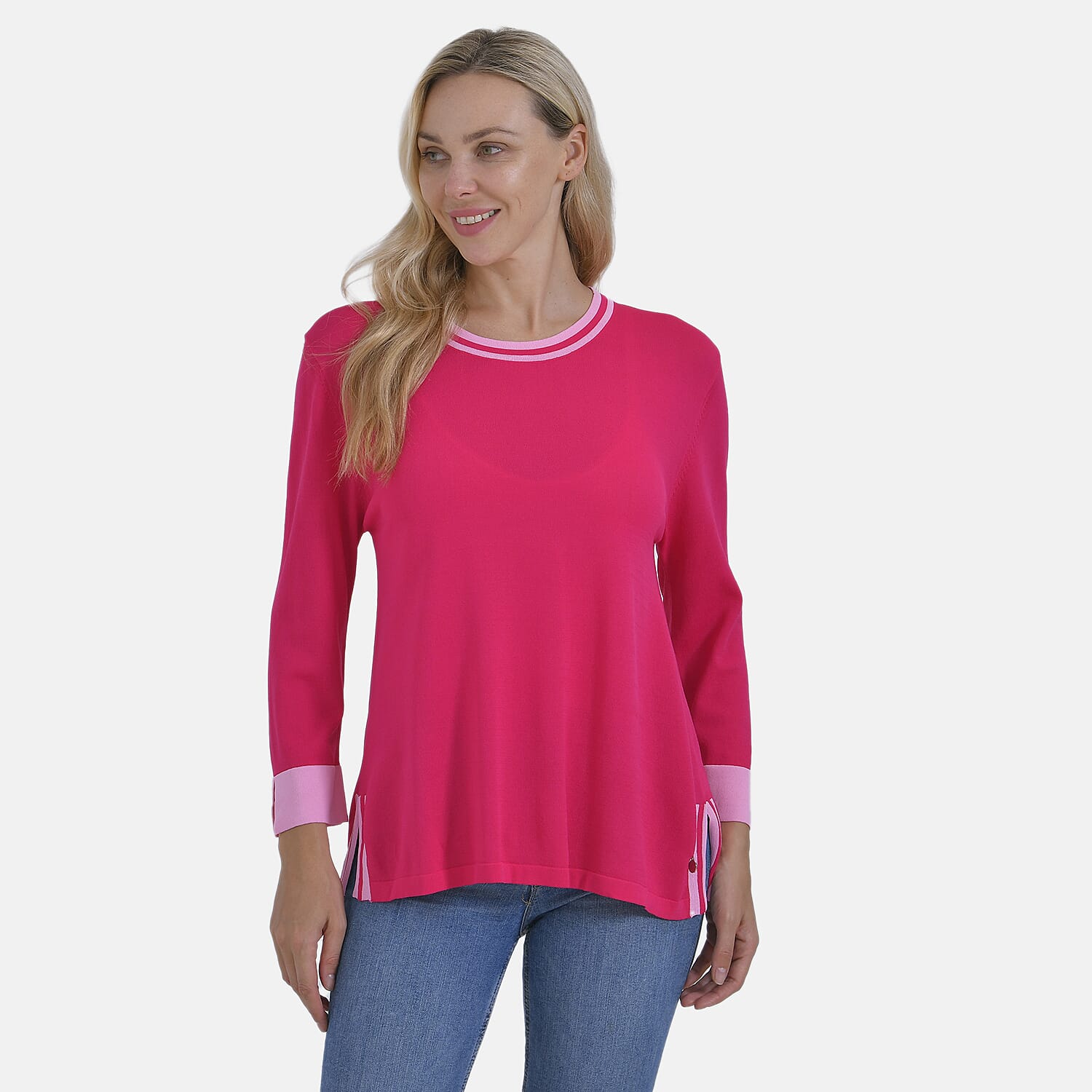 La Marey Round Neck Quarter Sleeve Jersey Top (Size 24 to 26) - Pink