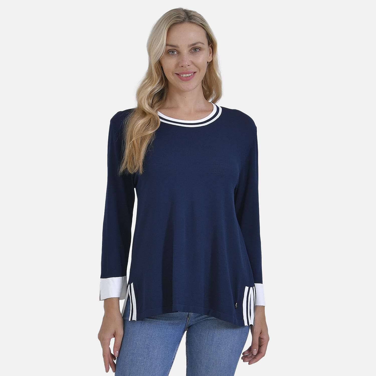 La Marey Viscose Solid Cardigan and Sweater-Jumper (Size 65x1 cm) - Navy & Yellow
