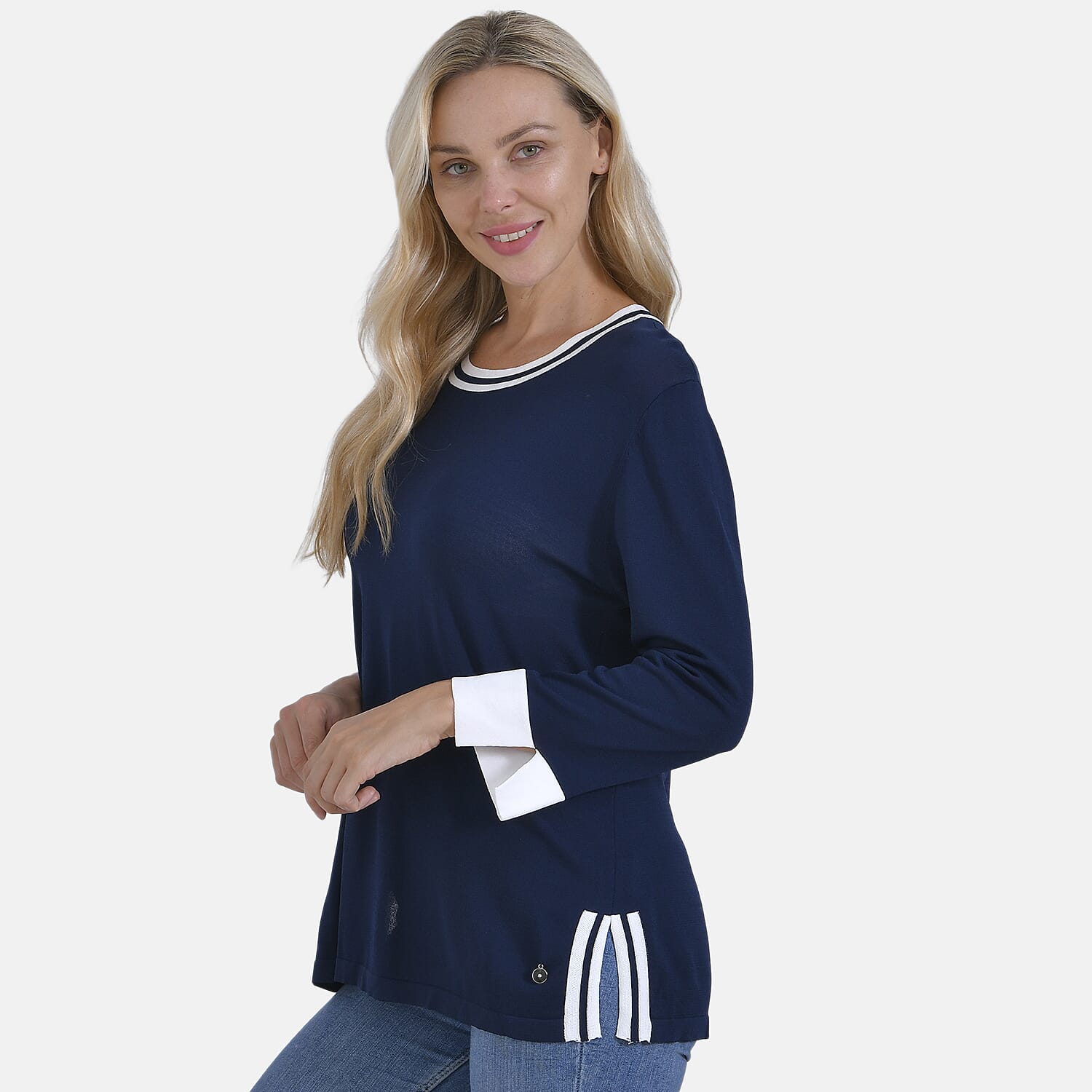 La Marey Viscose Solid Cardigan and Sweater-Jumper (Size 65x1 cm) - Navy & Yellow