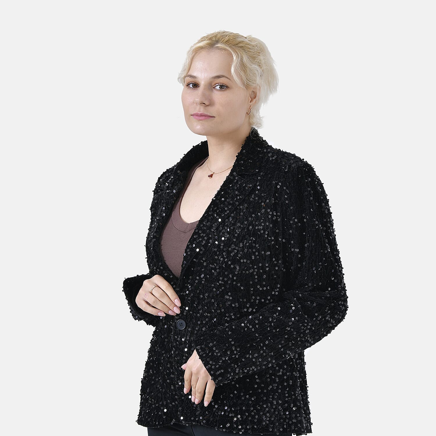 La Marey Sequin Blazer (Size L, 16 to 18) - Black