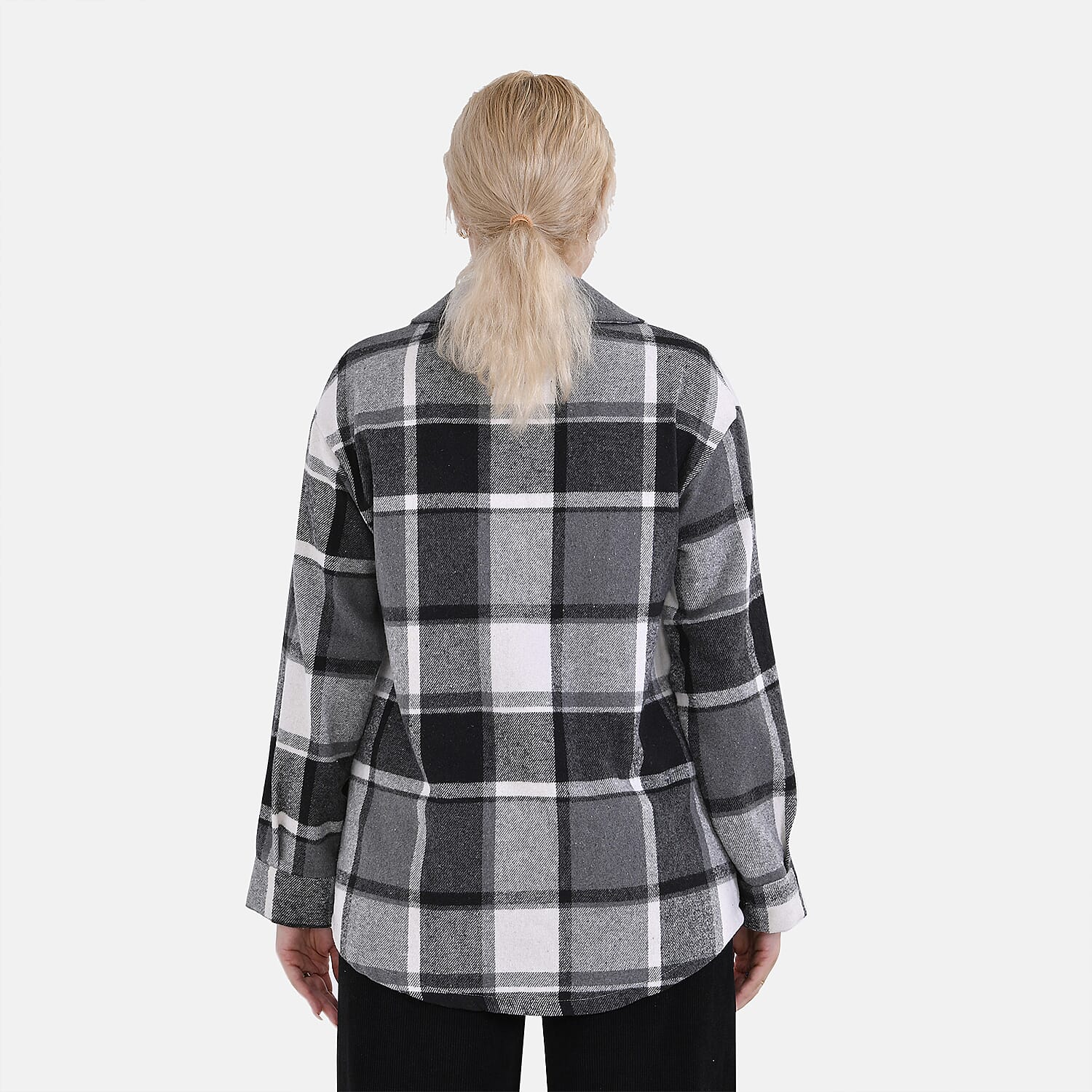 La Marey Check Pattern Long Length Shirt (Size XL) - Black