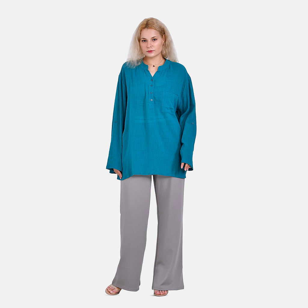 La Marey Cotton Blend 3-4 Sleeve Blouse (Size XL) - Blue