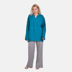 La Marey Cotton Blend 3-4 Sleeve Blouse (Size XL) - Blue