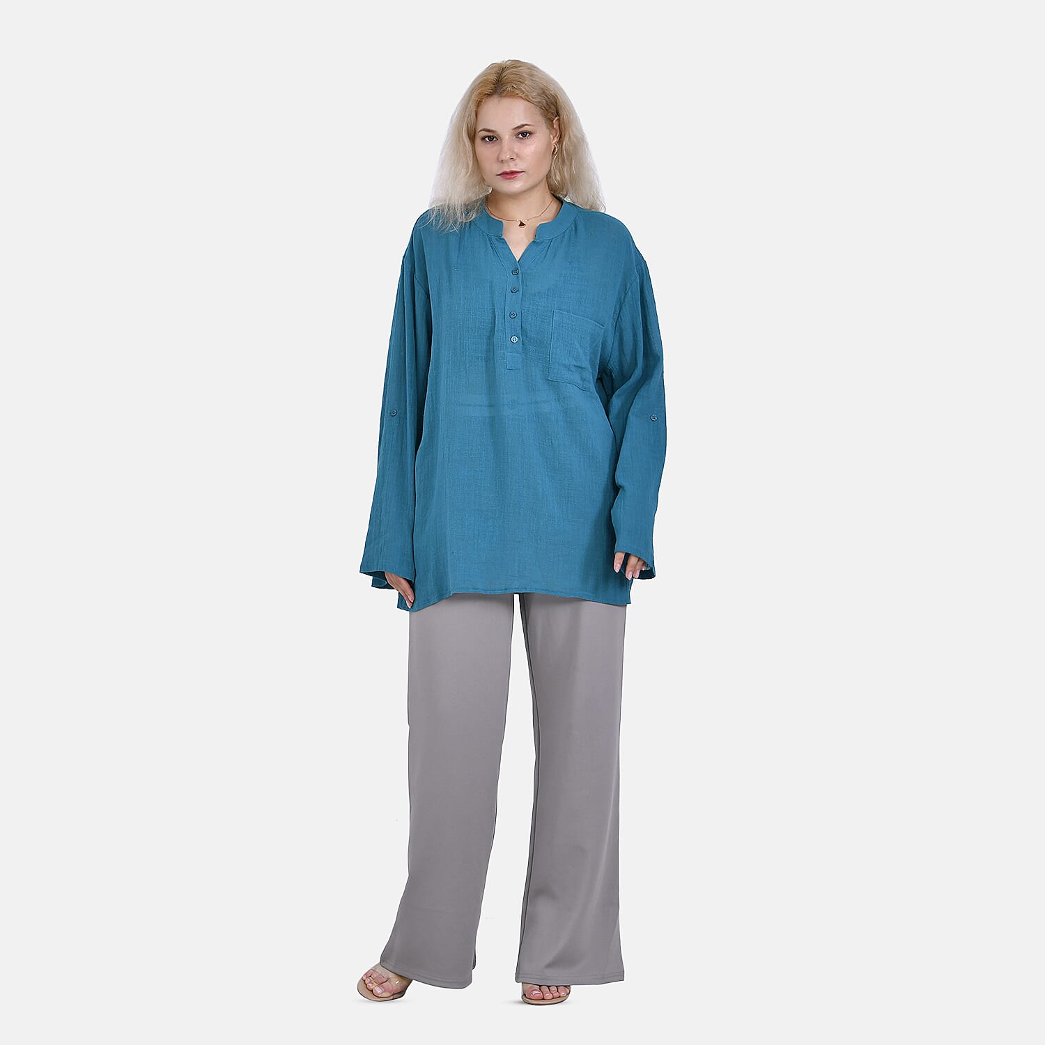 La Marey Cotton Blend 3-4 Sleeve Blouse (Size XL) - Blue