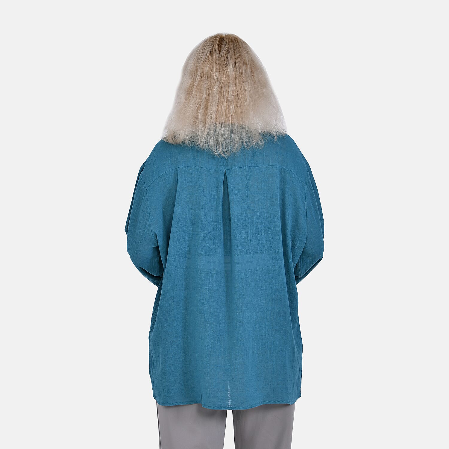 La Marey Cotton Blend 3-4 Sleeve Blouse (Size XL) - Blue