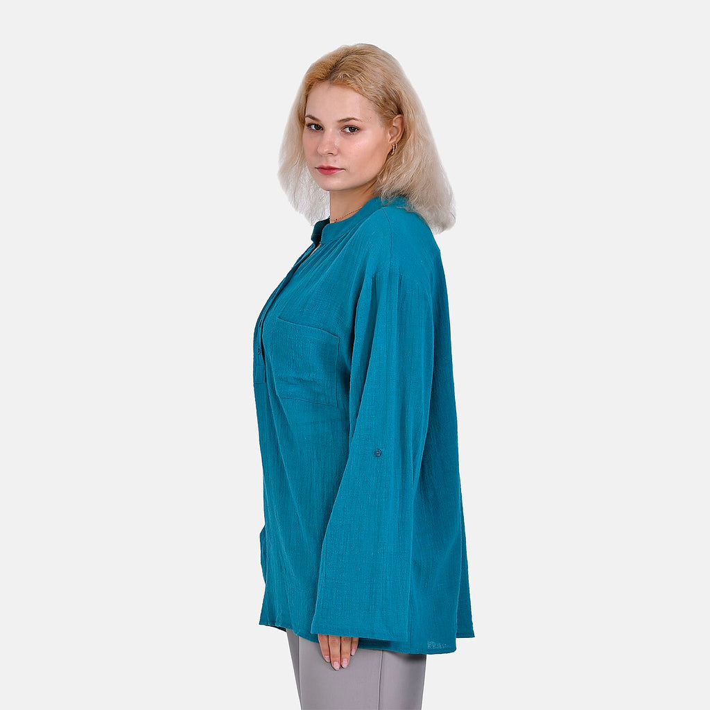 La Marey Cotton Blend 3-4 Sleeve Blouse (Size XL) - Blue