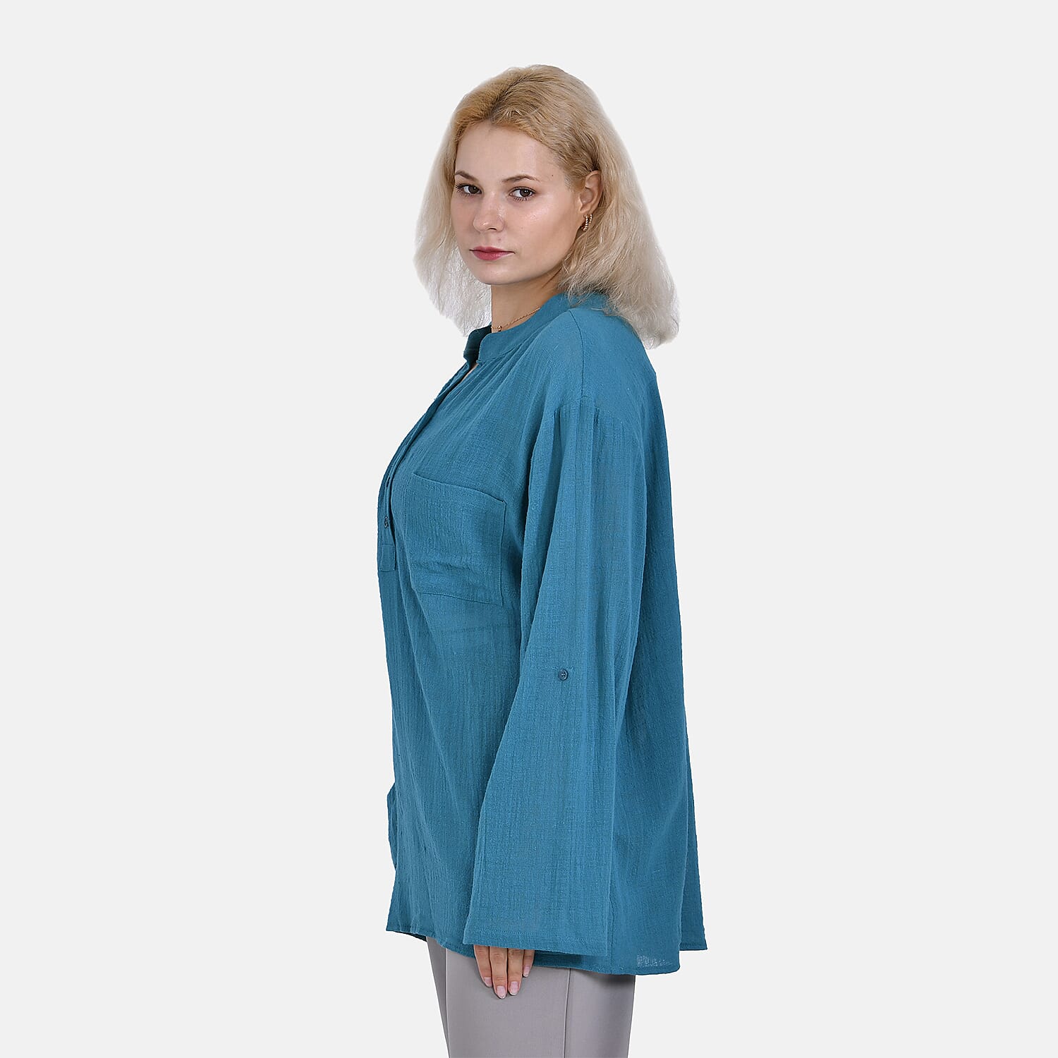 La Marey Cotton Blend 3-4 Sleeve Blouse (Size XL) - Blue