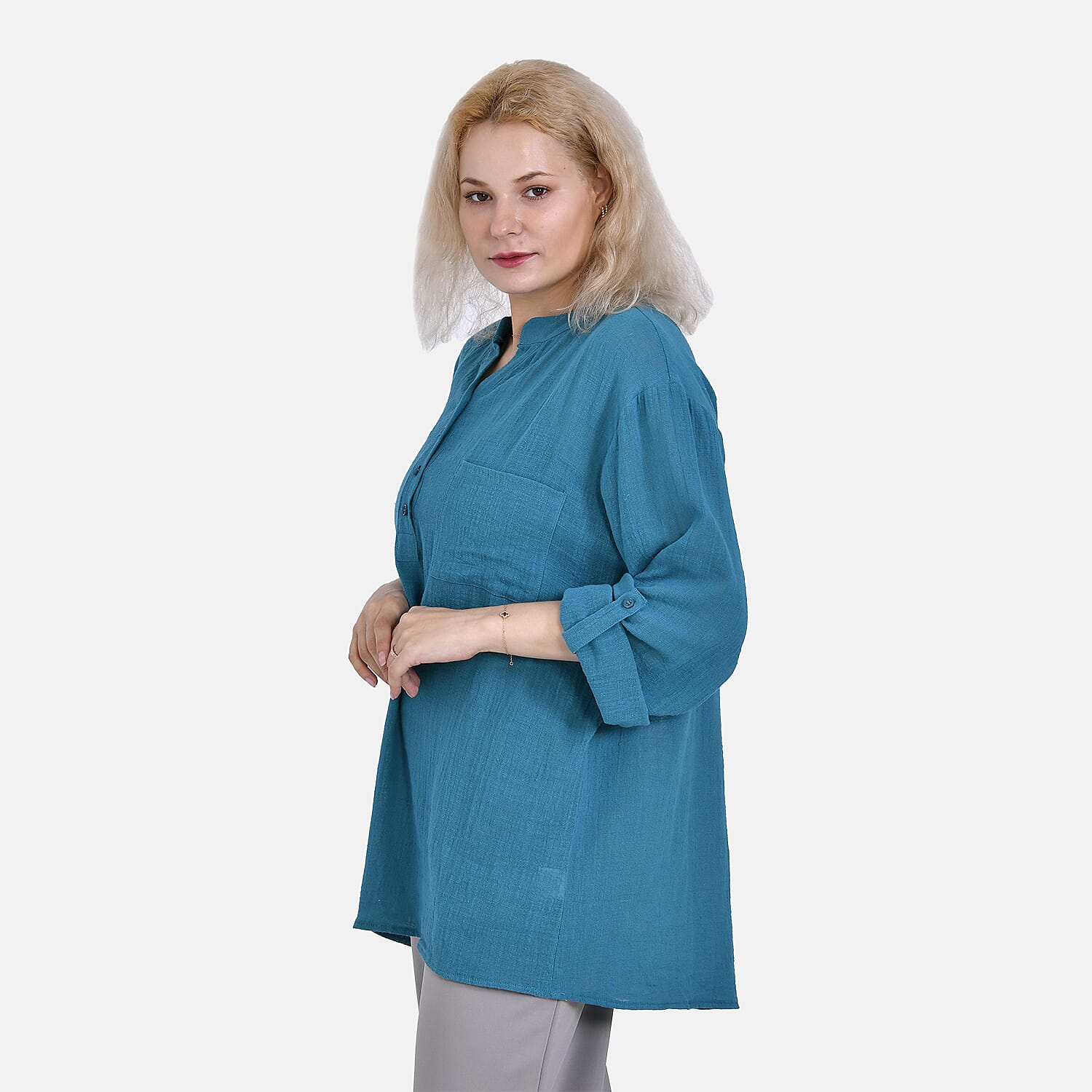La Marey Cotton Blend 3-4 Sleeve Blouse (Size XL) - Blue
