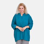 La Marey Cotton Blend 3-4 Sleeve Blouse (Size XL) - Blue