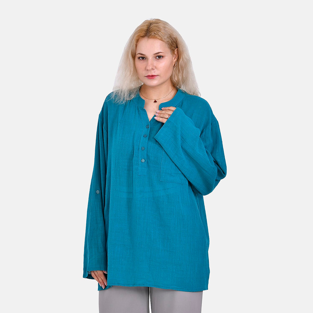 La Marey Cotton Blend 3-4 Sleeve Blouse (Size XL) - Blue