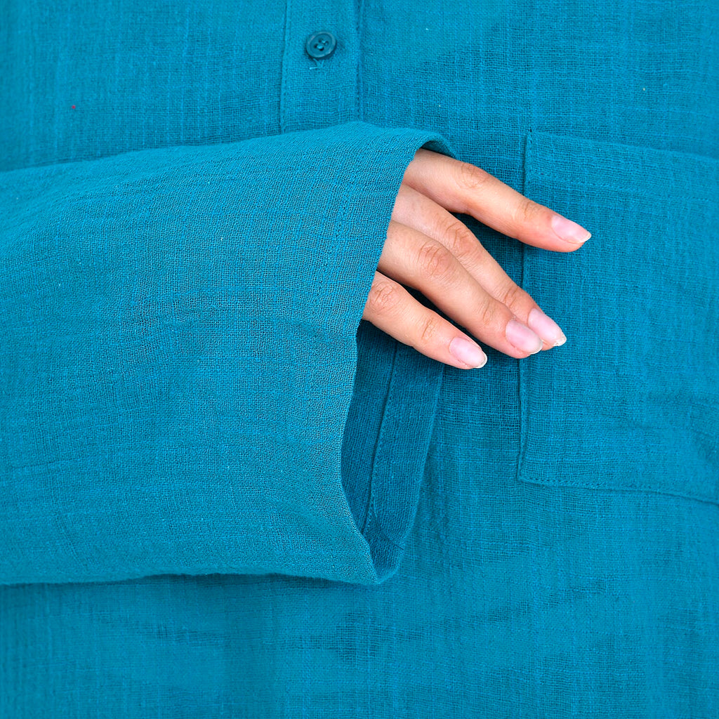 La Marey Cotton Blend 3-4 Sleeve Blouse (Size XL) - Blue