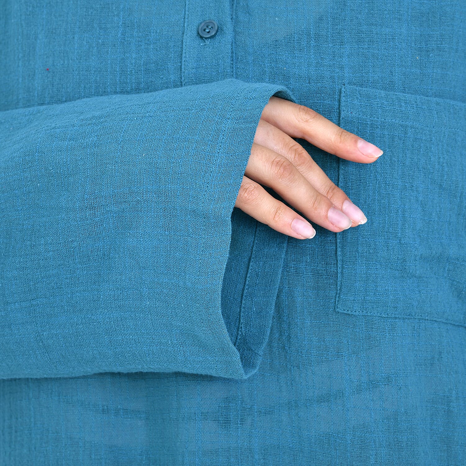La Marey Cotton Blend 3-4 Sleeve Blouse (Size XL) - Blue