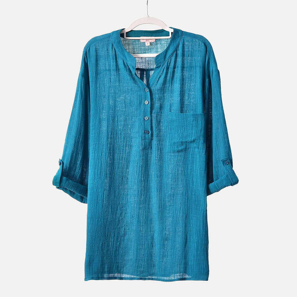 La Marey Cotton Blend 3-4 Sleeve Blouse (Size XL) - Blue