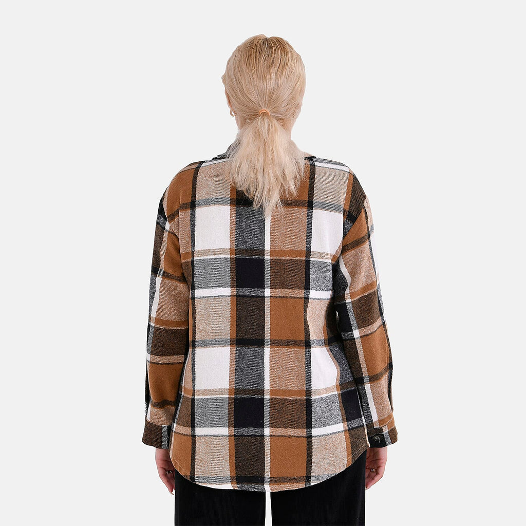 La Marey Check Pattern Long Length Shirt (Size L) - Brown