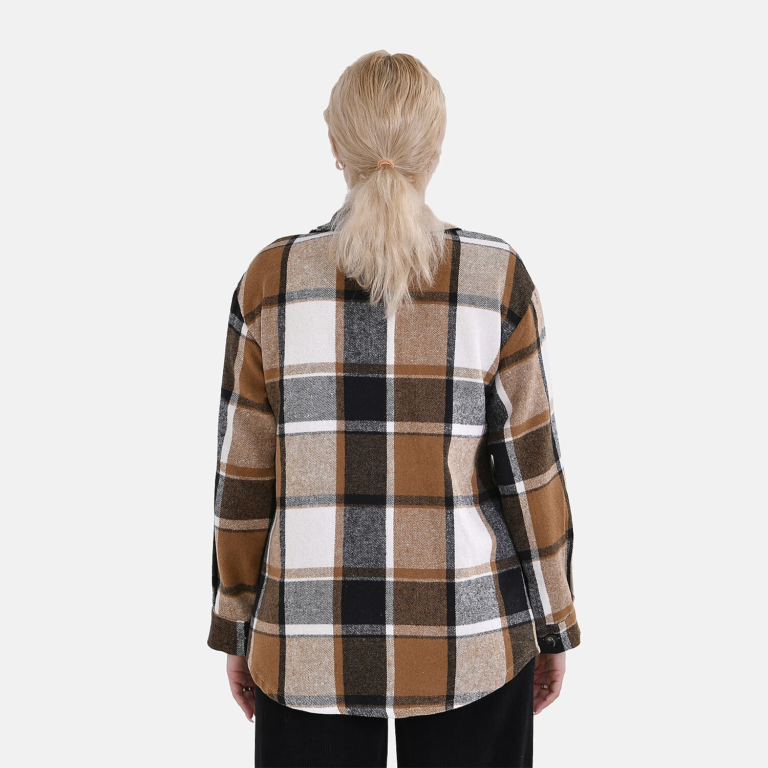 La Marey Check Pattern Long Length Shirt (Size XL) - Brown