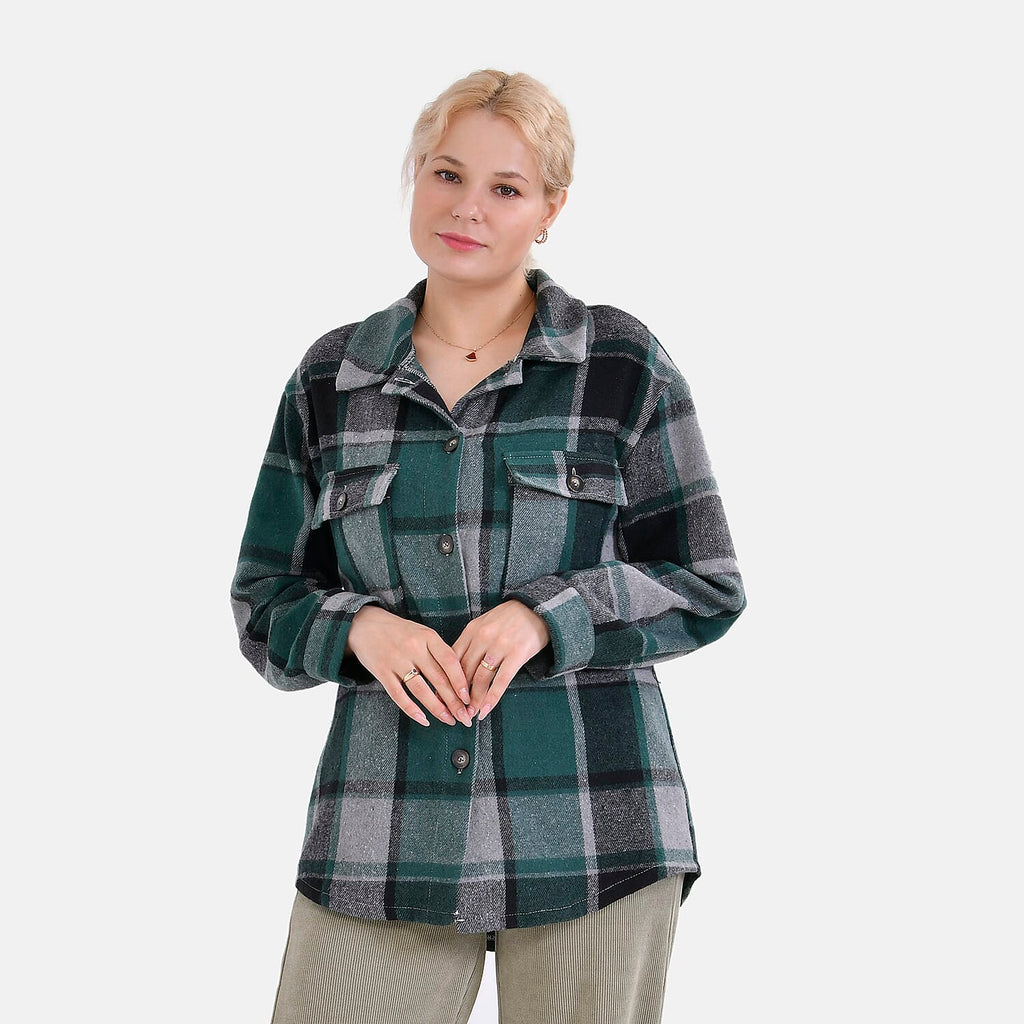 La Marey Check Pattern Long Length Shirt (Size L) - Green