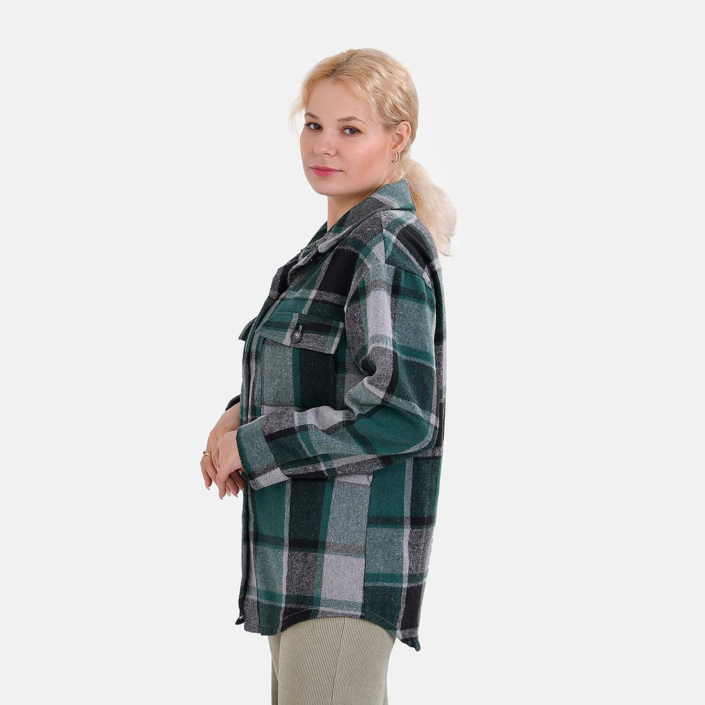 La Marey Check Pattern Long Length Shirt (Size L) - Green