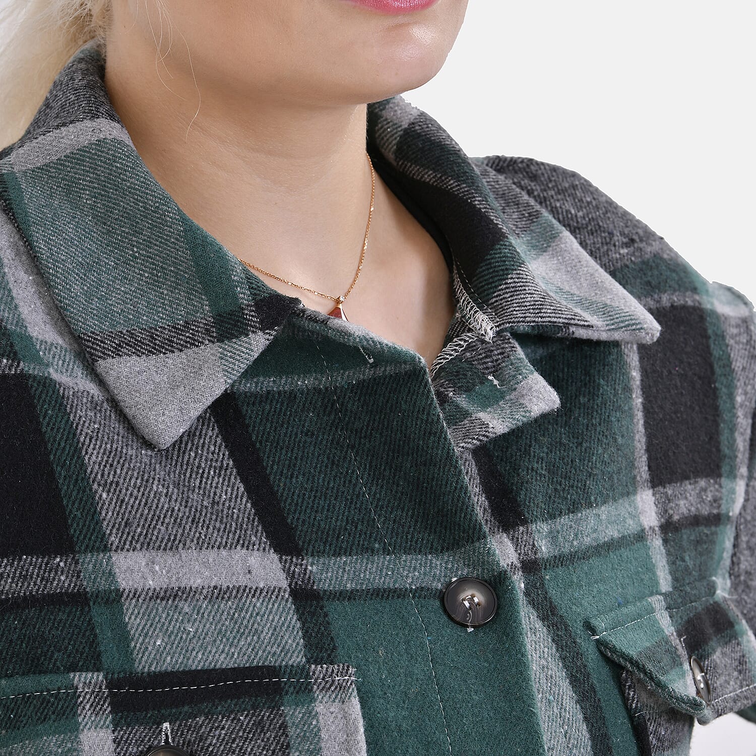La Marey Check Pattern Long Length Shirt (Size L) - Green