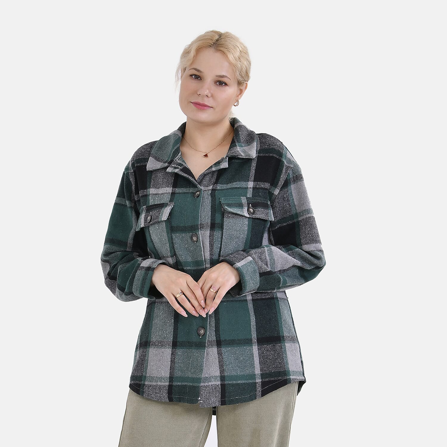 La Marey Check Pattern Long Length Shirt (Size XL) - Green