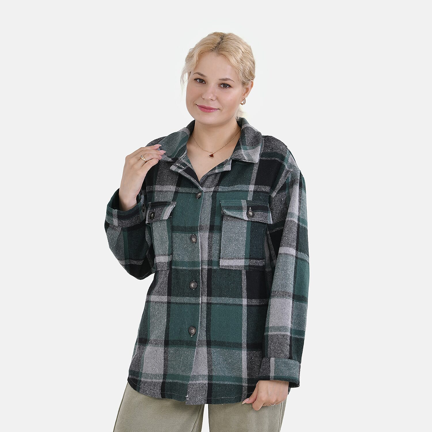 La Marey Check Pattern Long Length Shirt (Size XL) - Green