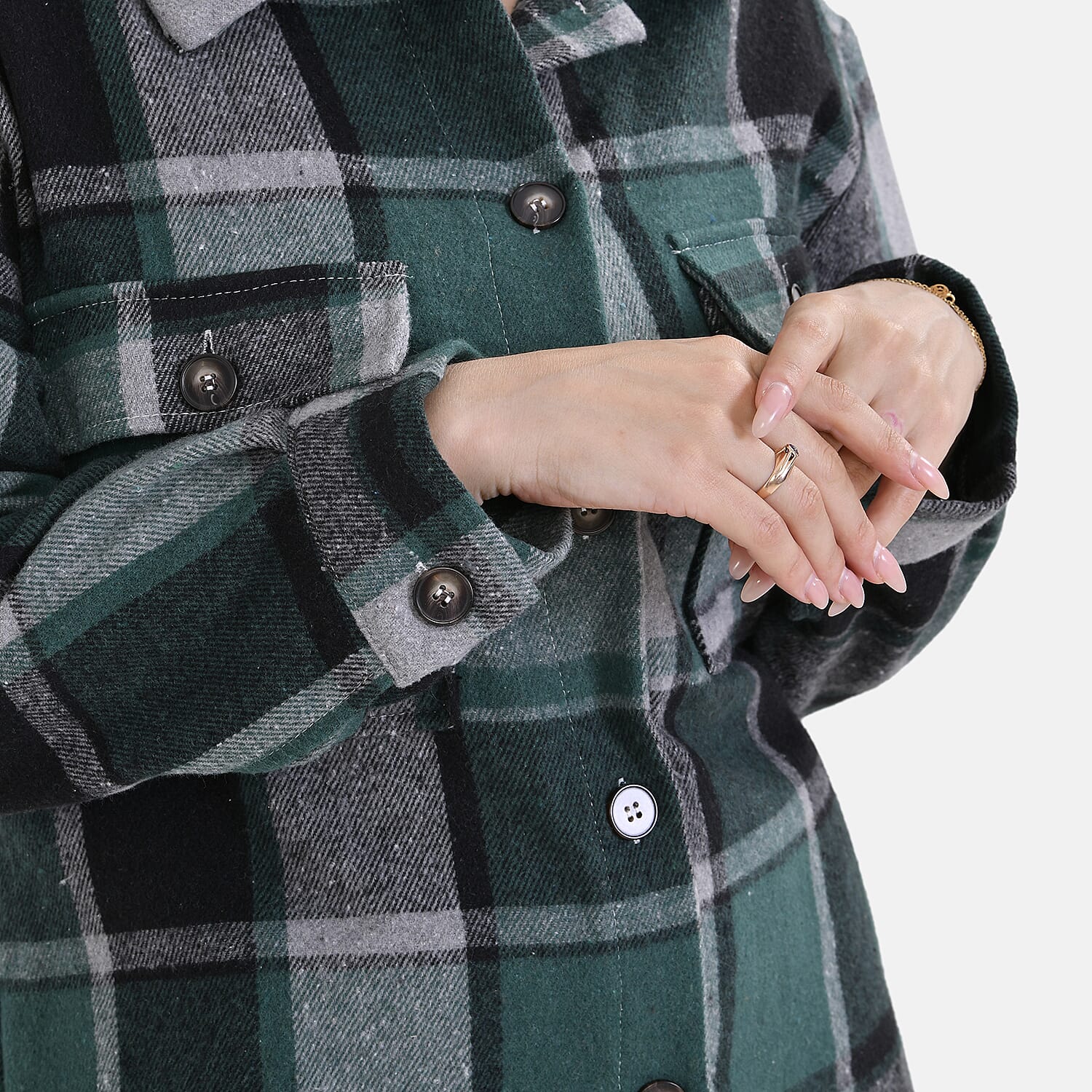 La Marey Check Pattern Long Length Shirt (Size XL) - Green
