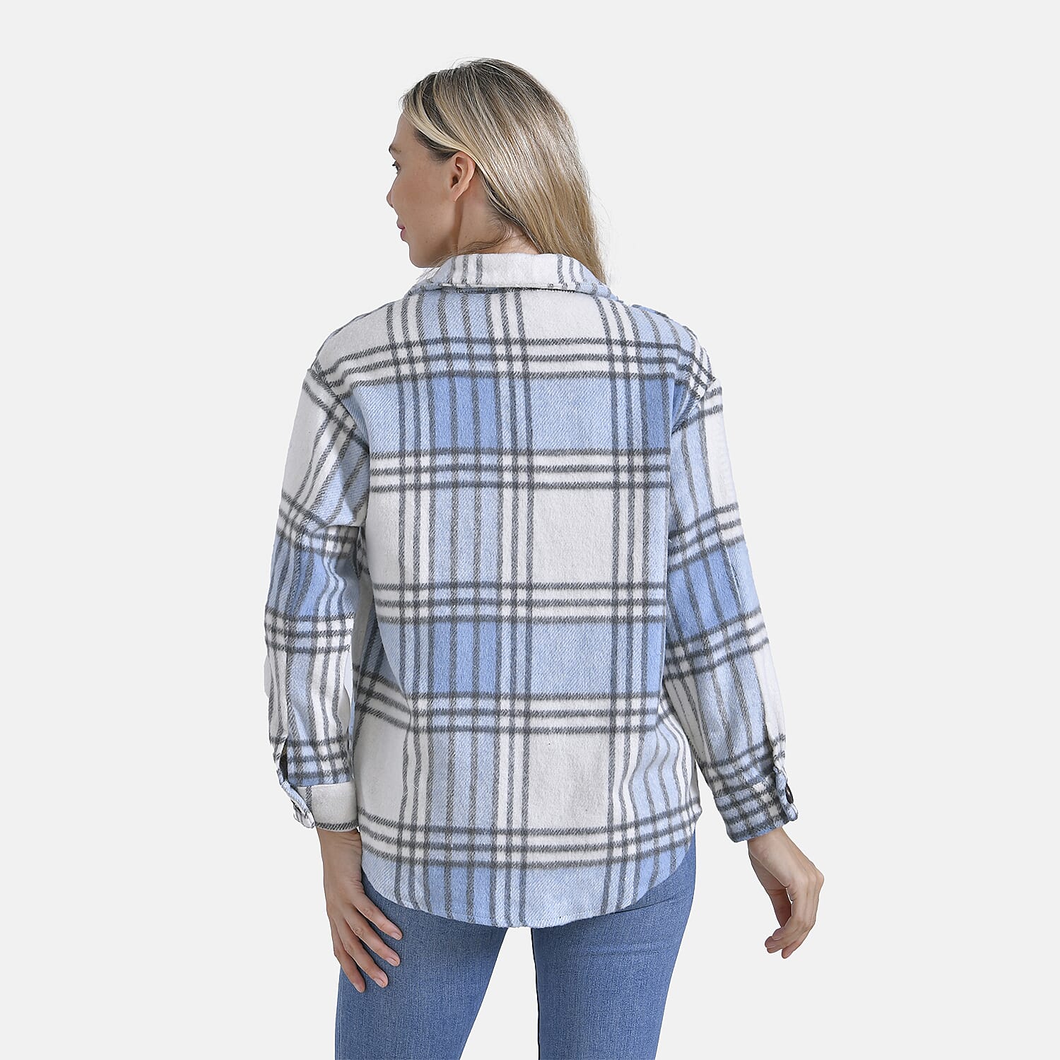 La Marey Brushed Checked Shirt-Coat - (Size 12-14) - Blue