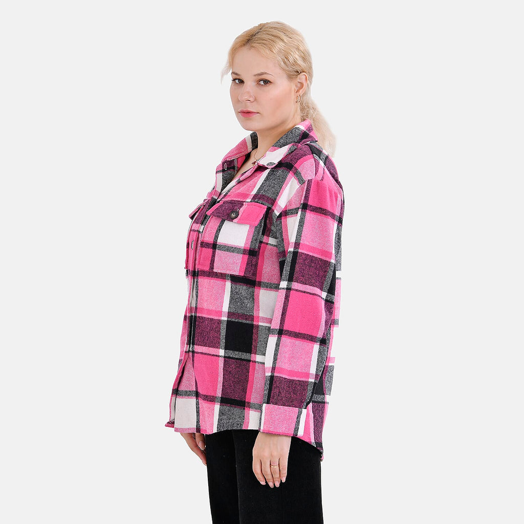 La Marey Check Pattern Long Length Shirt (Size M) - Pink