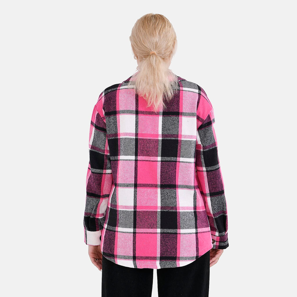La Marey Check Pattern Long Length Shirt (Size L) - Pink