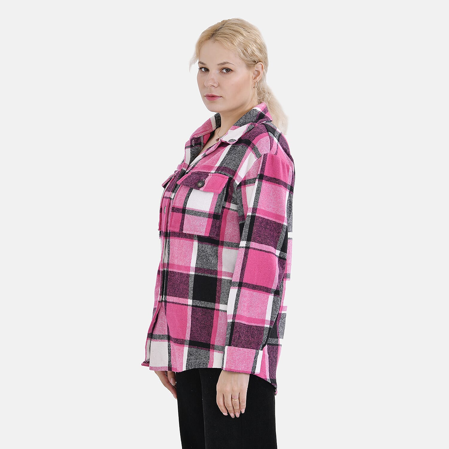 La Marey Check Pattern Long Length Shirt (Size L) - Pink